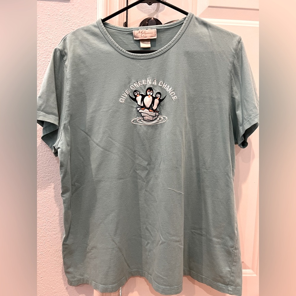 T-shirt with print “Give Green A Chance” - Earth Friendly - L / XL - Mint Green